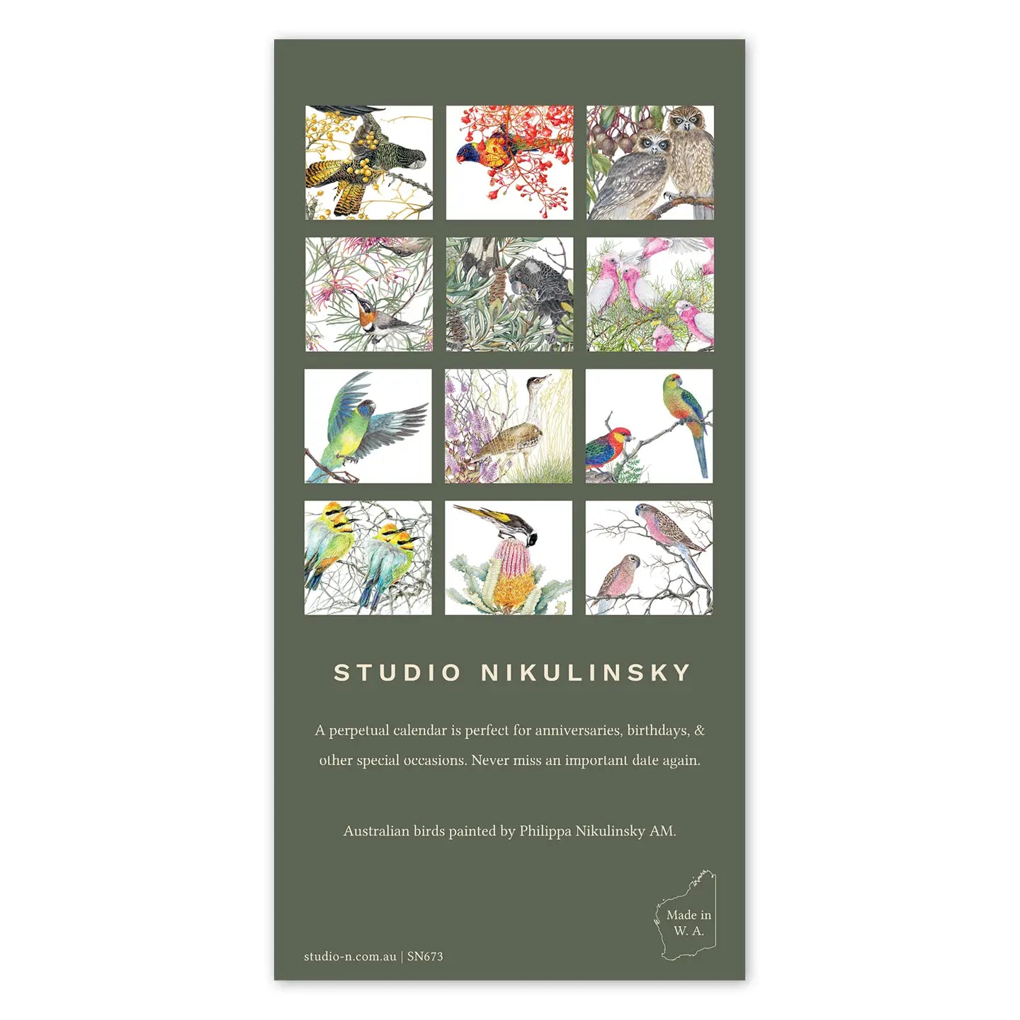 Studio Nikulinsky . Australian Birds, Perpetual Calendar