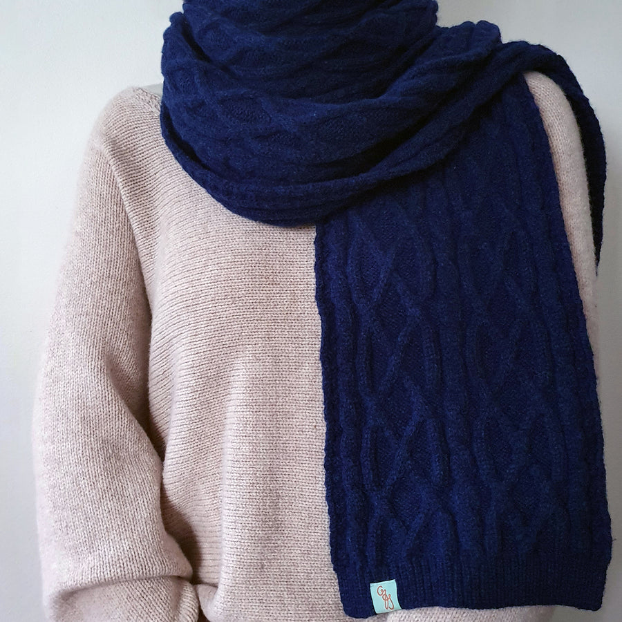Australian Made Lambswool Scarf . Brioche . Regatta Blue