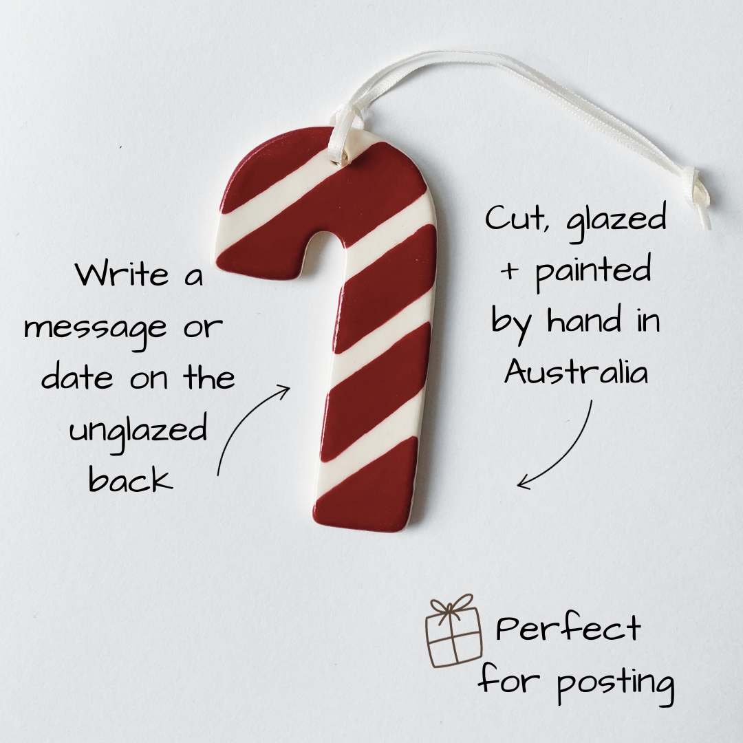 Handmade Ceramic Christmas Ornament . Candy Cane