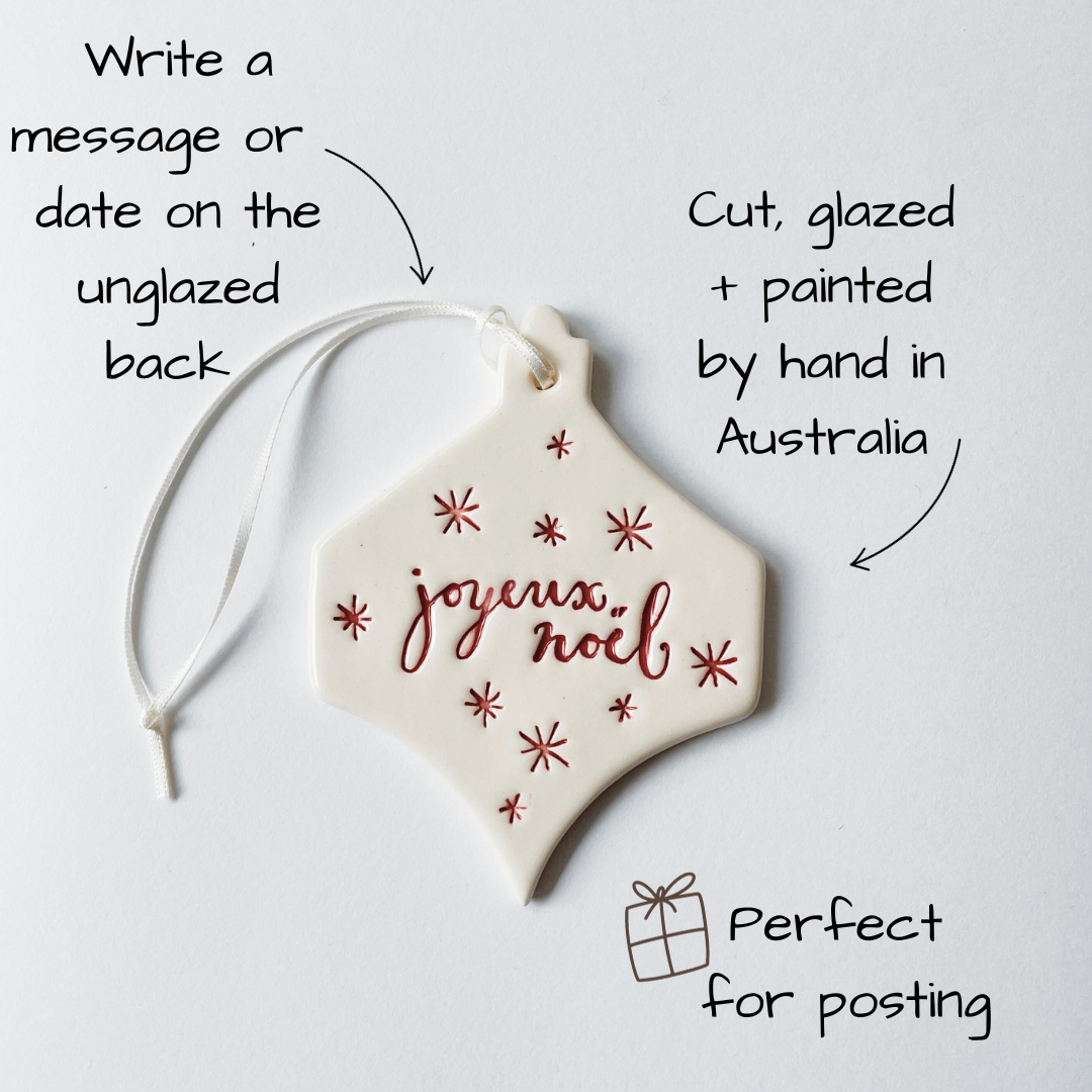 Handmade Ceramic Christmas Ornament . Joyeux Noel