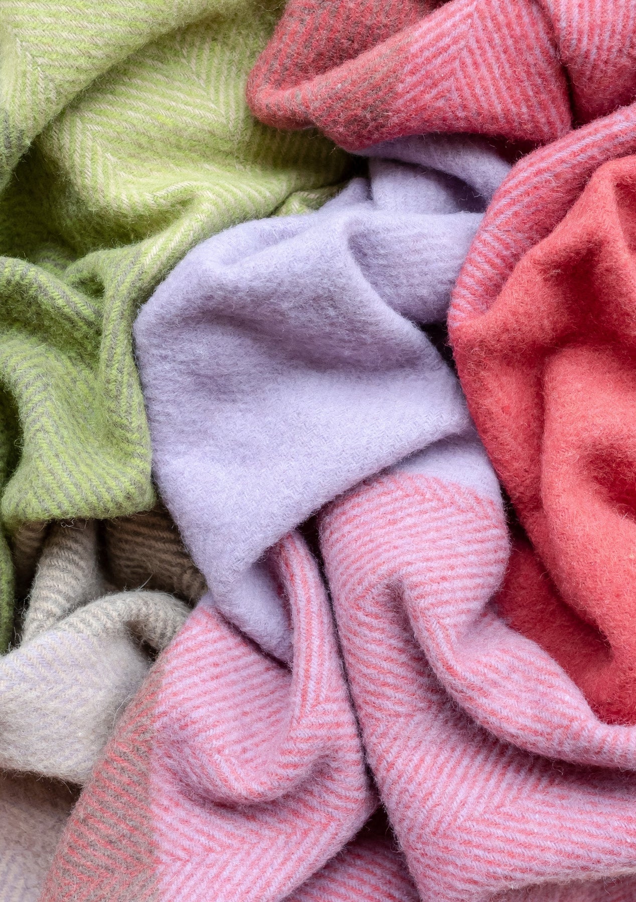 Recycled Wool Blanket . Coral Herringbone Block Check