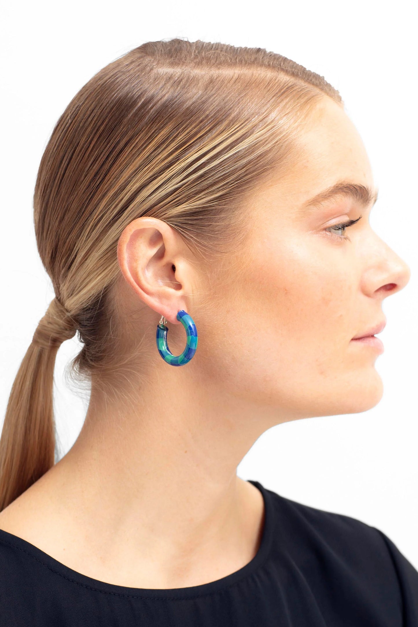 Earrings . Sava Hoop . Electric Blue / Green Gingham
