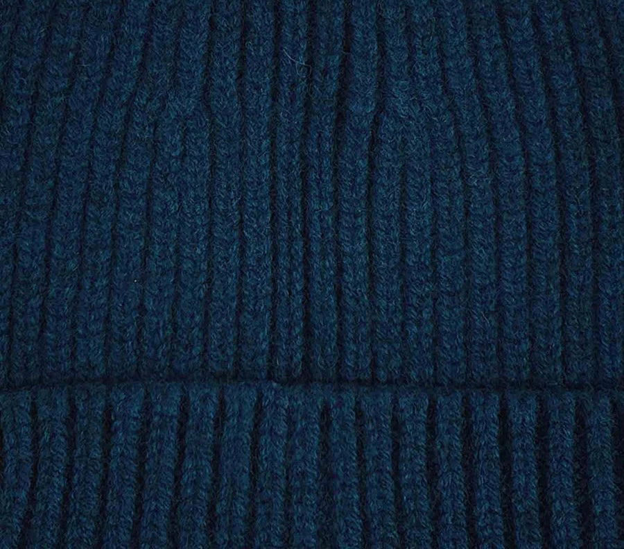 Australian Made Lambswool Beanie . Fixed . Diesel Blue