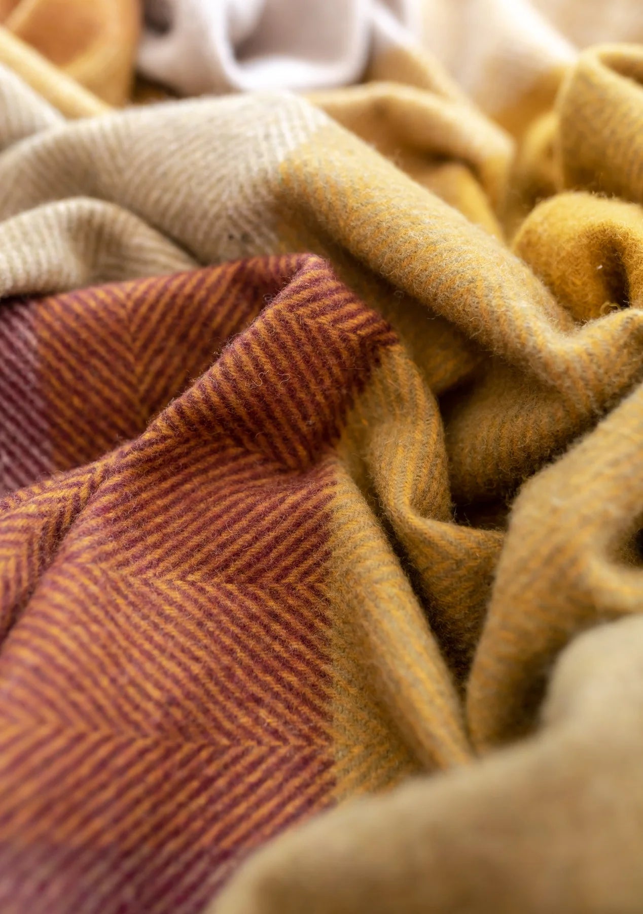 Recycled Wool Blanket . Berry Herringbone Block Check