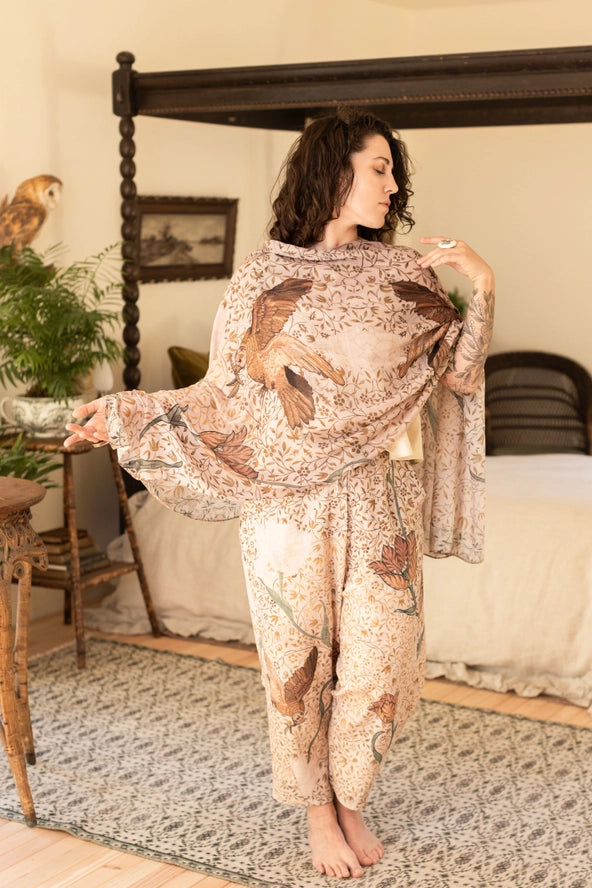Scarf . Folklore Floral with Bird of Peace