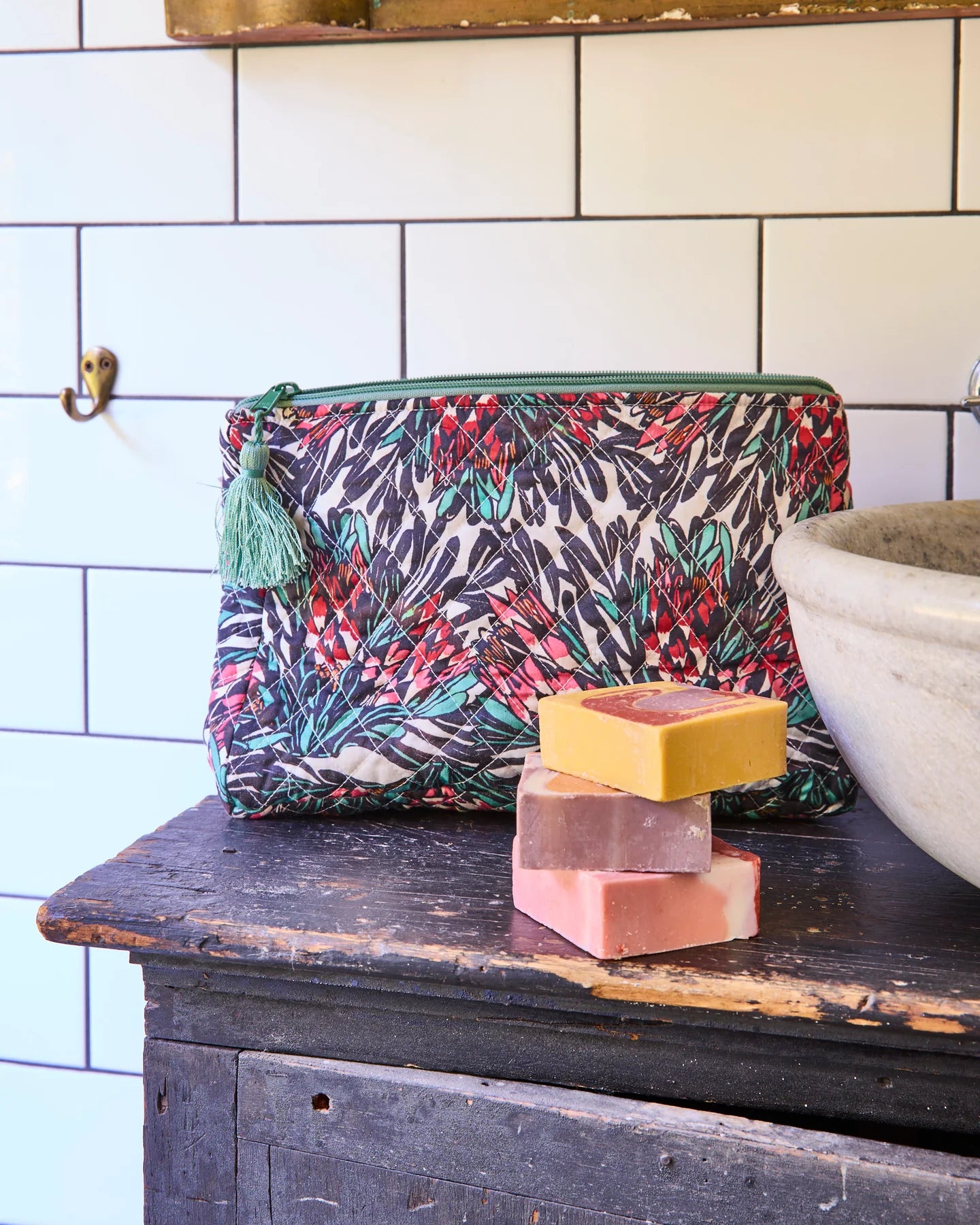 Margaret Preston Quilted Cotton Bathroom Bag . Protea Party