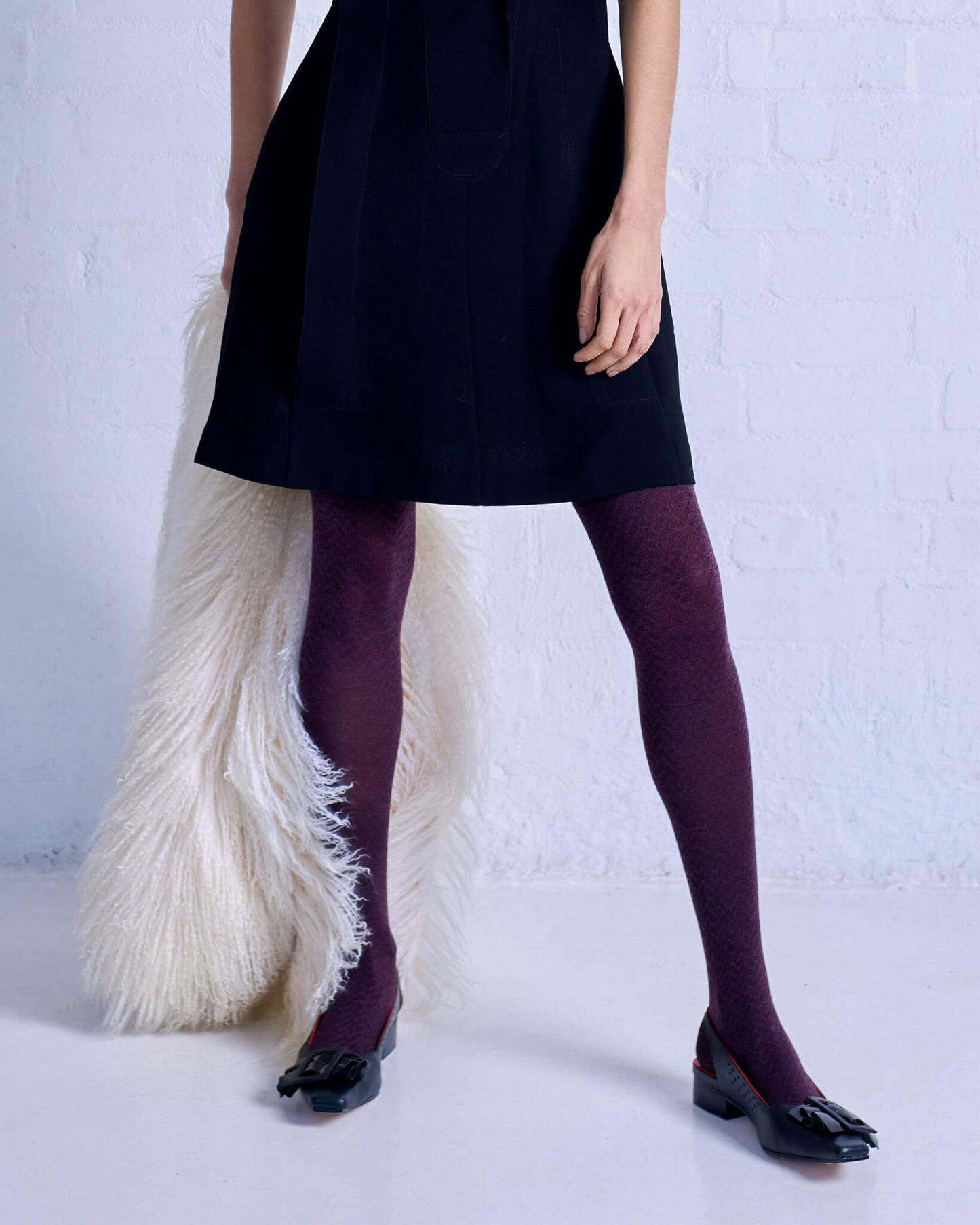 Merino Wool Tights . Herringbone . Plum