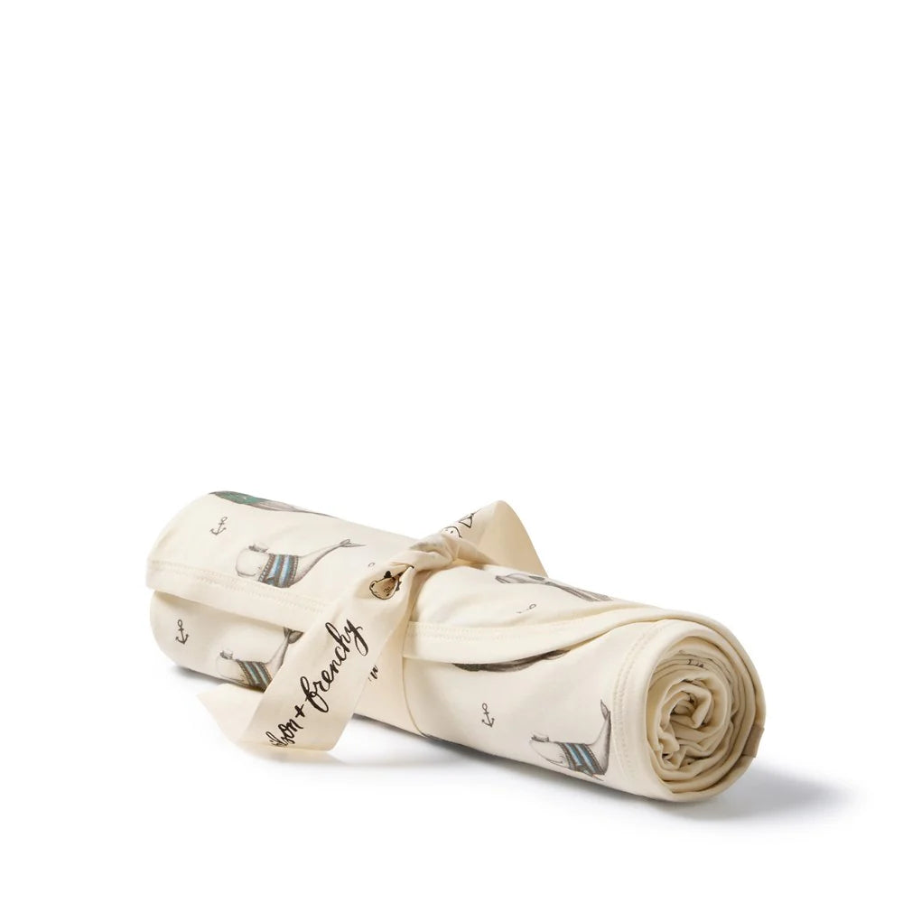 Organic Cotton Baby Swaddle . Woolly Whales