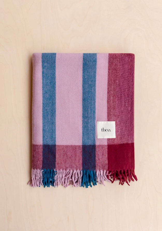 Recycled Wool Blanket . Berry Frame Stripe