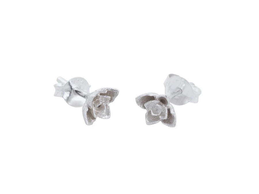 Earrings . Flower Studs Silver .