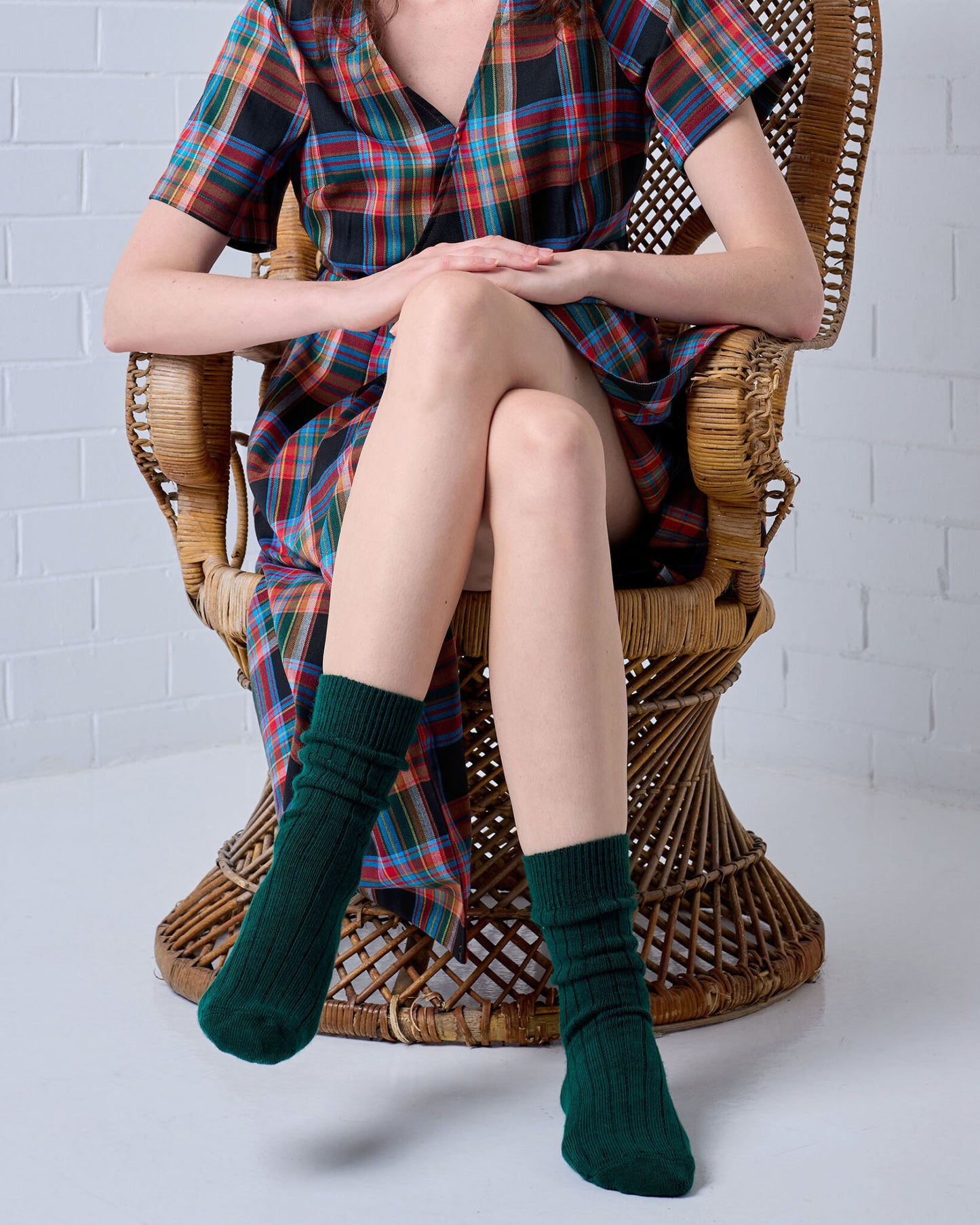 Merino Wool Socks . Short Rib Green