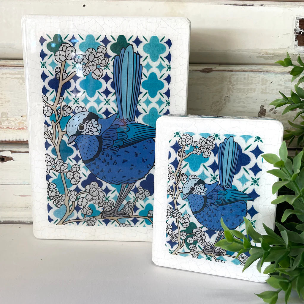 Mini Woodblock . Splendid Fairy Wren