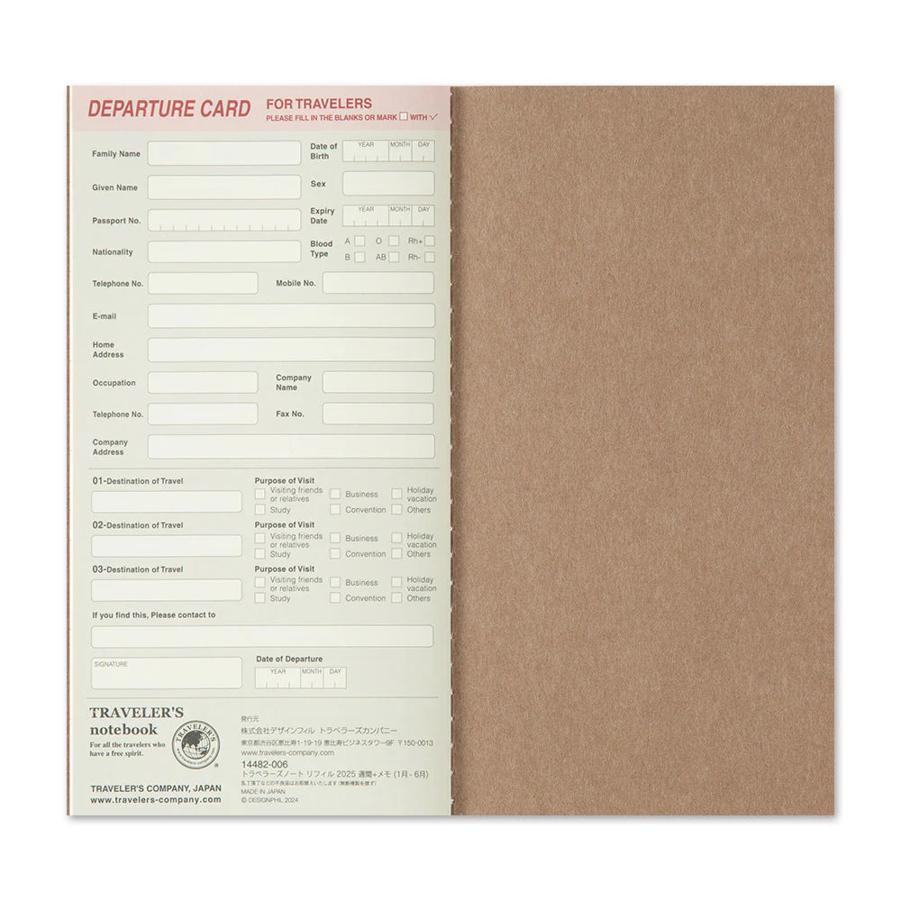 Traveler's Notebook Refill . 2026 Diary Weekly + Memo