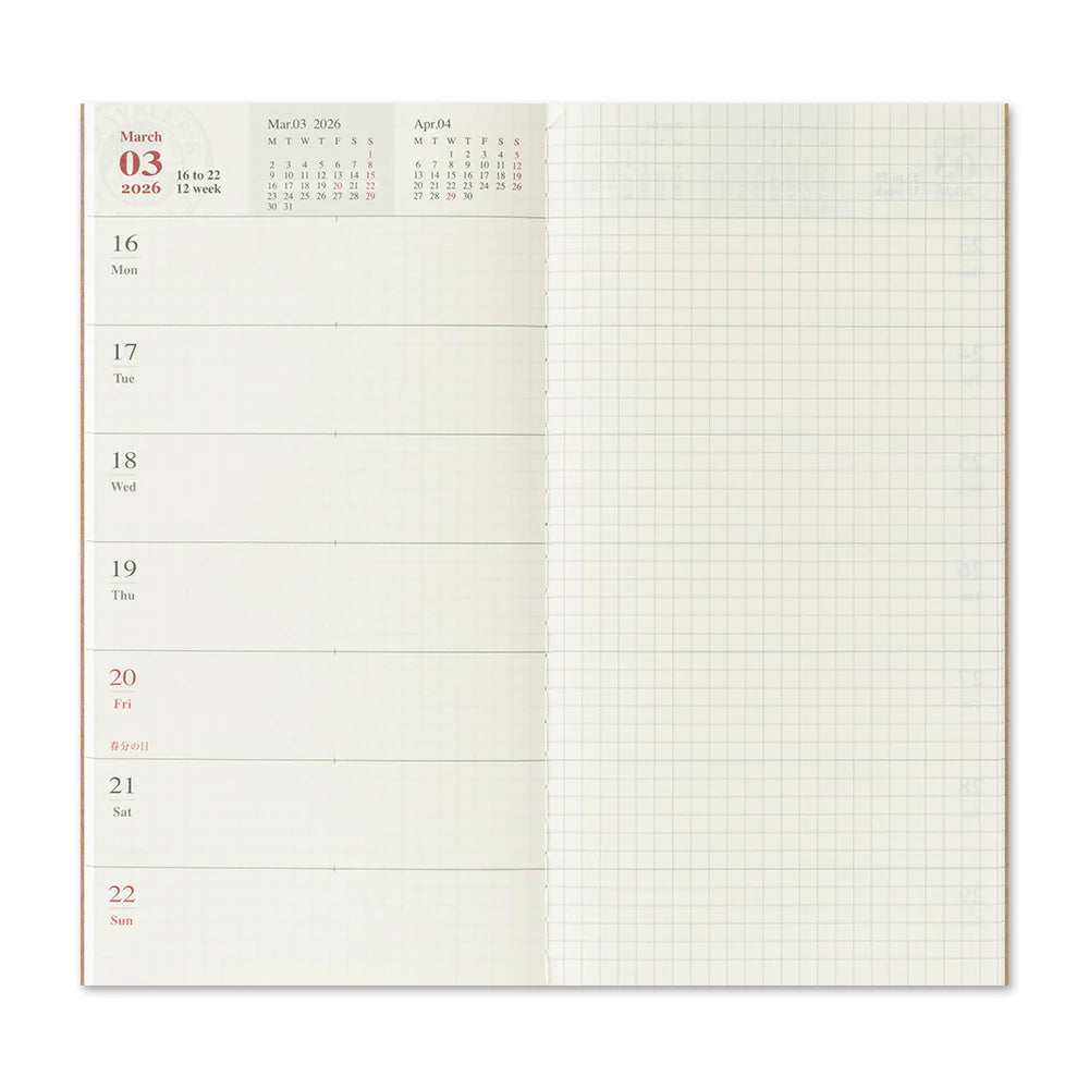 Traveler's Notebook Refill . 2026 Diary Weekly + Memo
