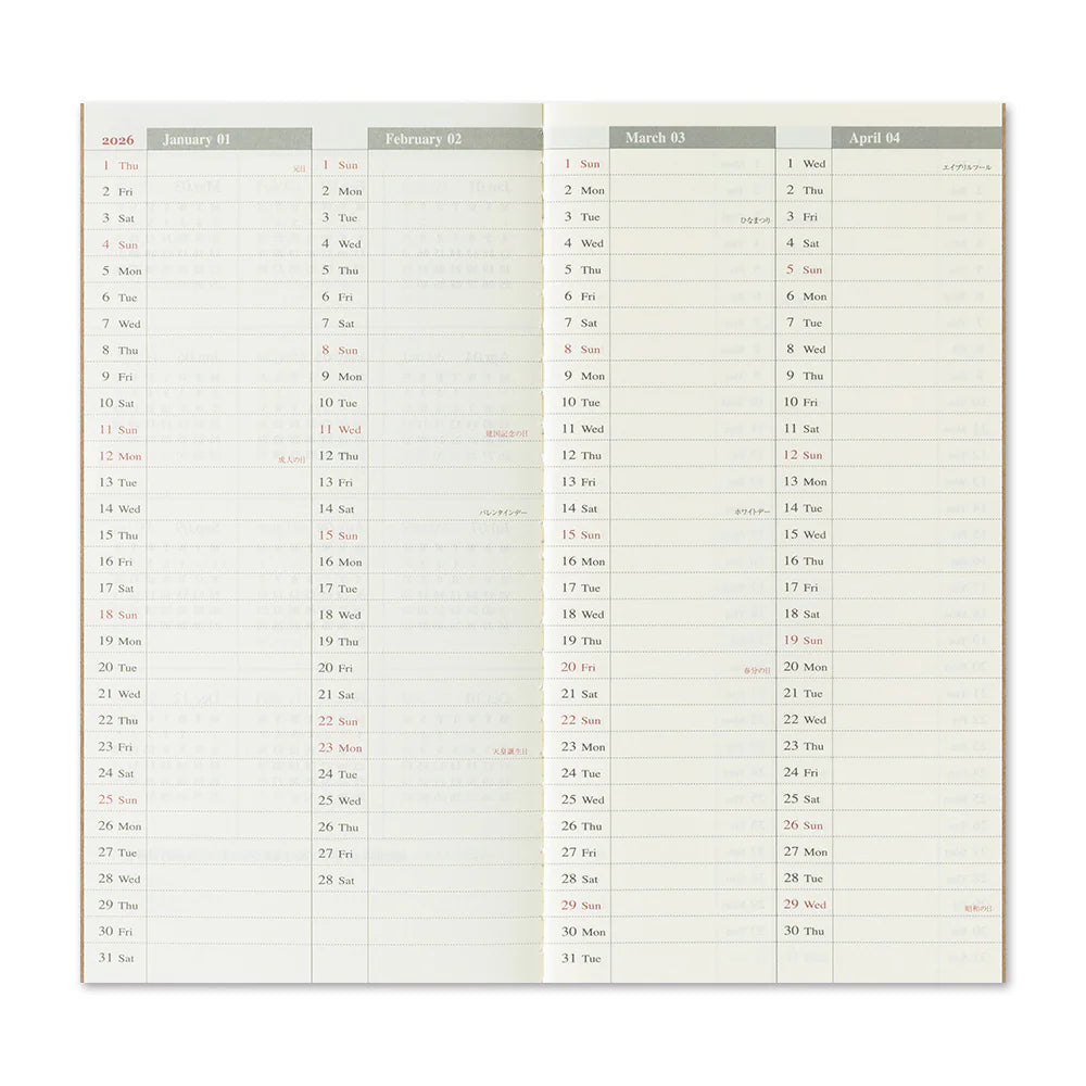 Traveler's Notebook Refill . 2026 Diary Weekly + Memo