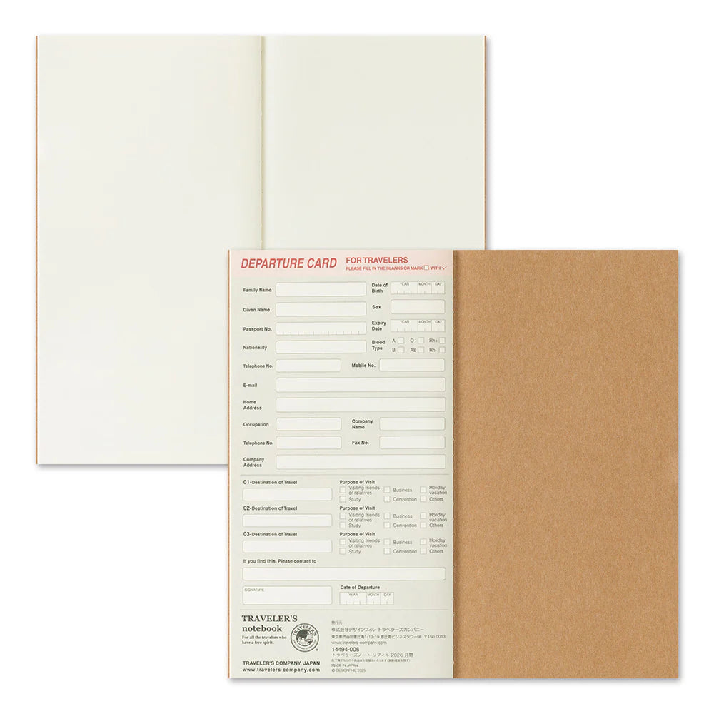 Traveler's Notebook Refill . 2026 Monthly Diary