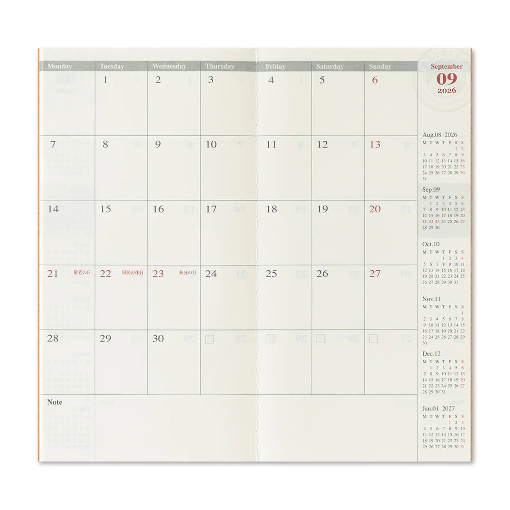 Traveler's Notebook Refill . 2026 Monthly Diary