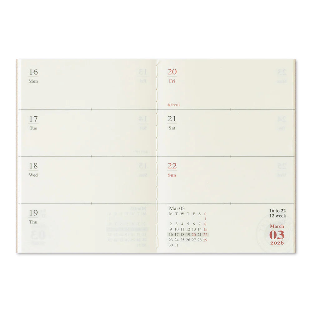 Traveler's Notebook Refill PASSPORT . 2026 Diary Weekly + Memo