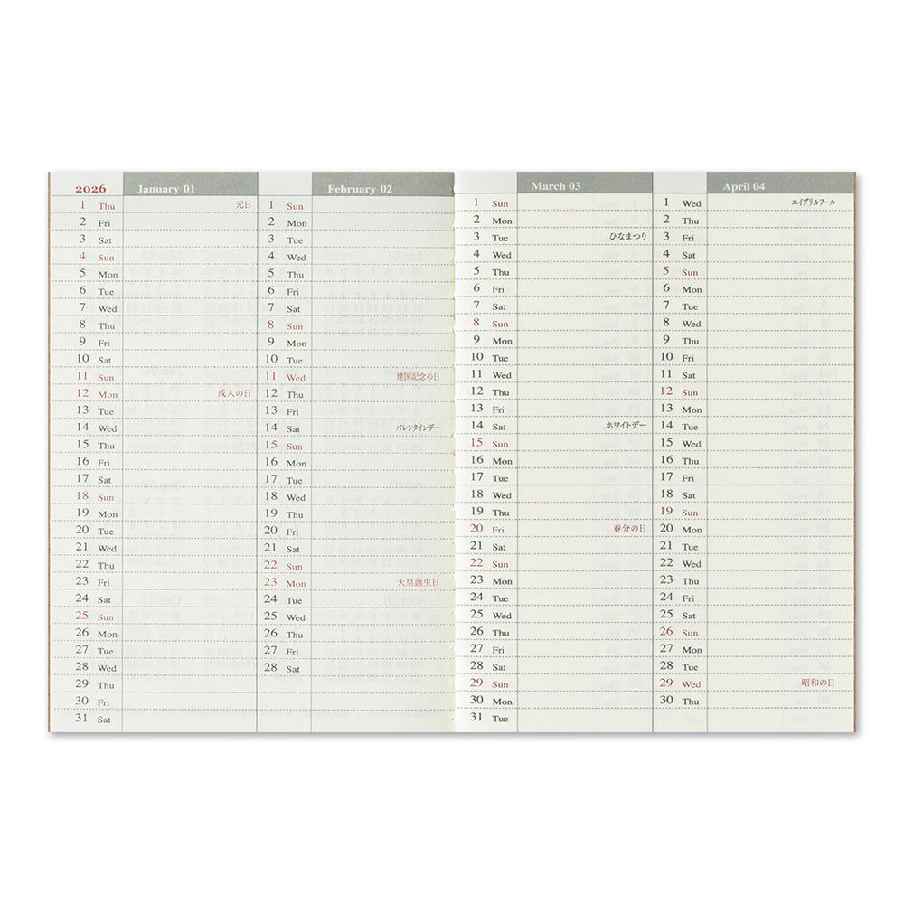 Traveler's Notebook Refill PASSPORT . 2026 Diary Weekly + Memo