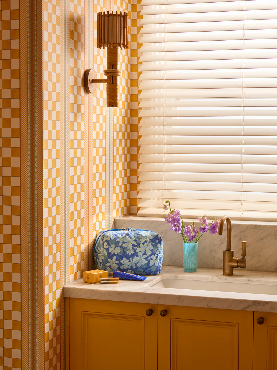 Violet Floral Bathroom Bag . Blue