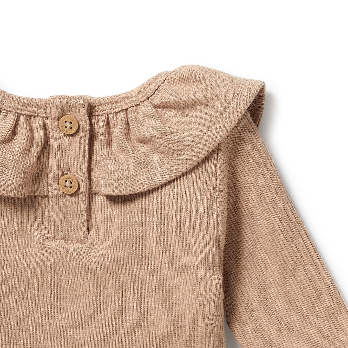 Organic Cotton Ruffle Top . Fawn