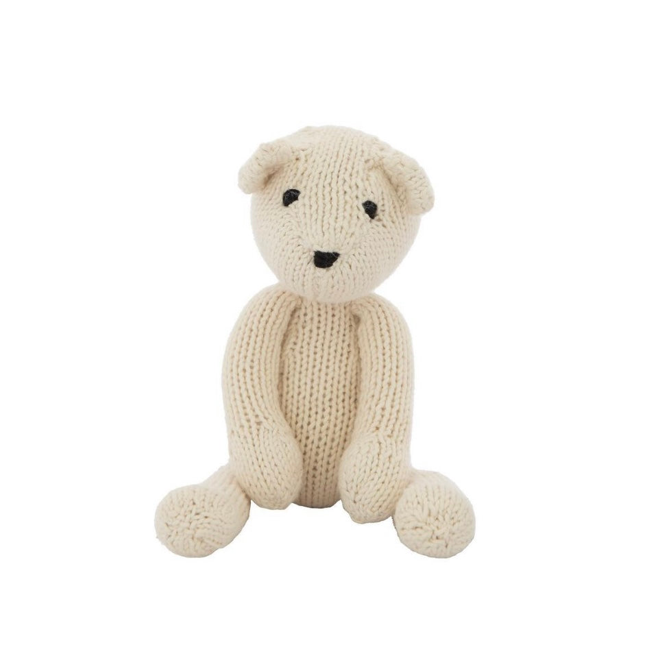 Hand Knitted Wool Bear . Cream