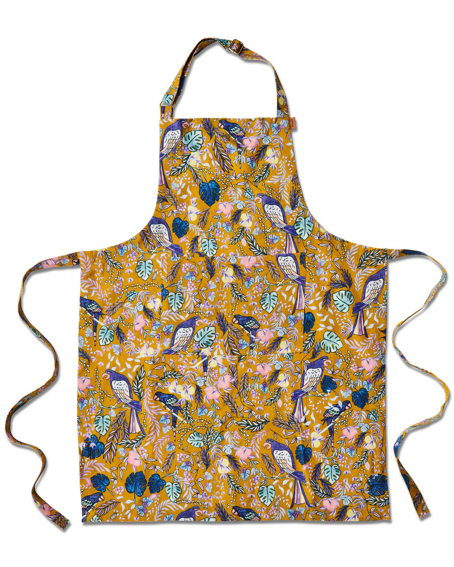 Linen Apron . Birds of Paradise .