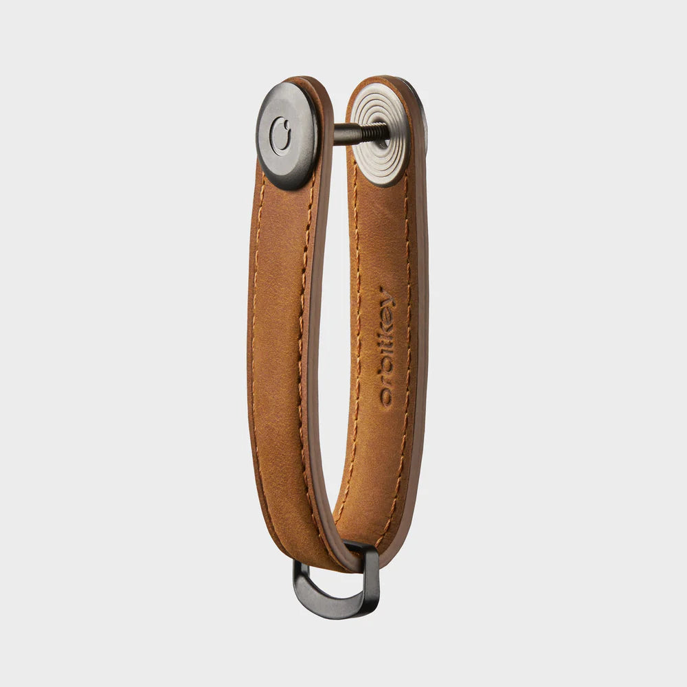 Orbitkey Key Organiser . Crazy-Horse Chestnut Brown with Brown Stitching