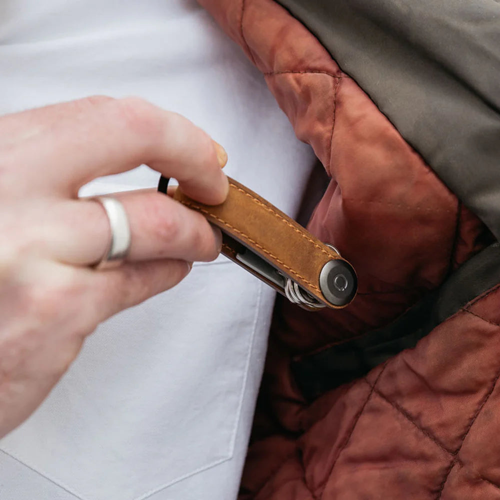 Orbitkey Key Organiser . Crazy-Horse Chestnut Brown with Brown Stitching