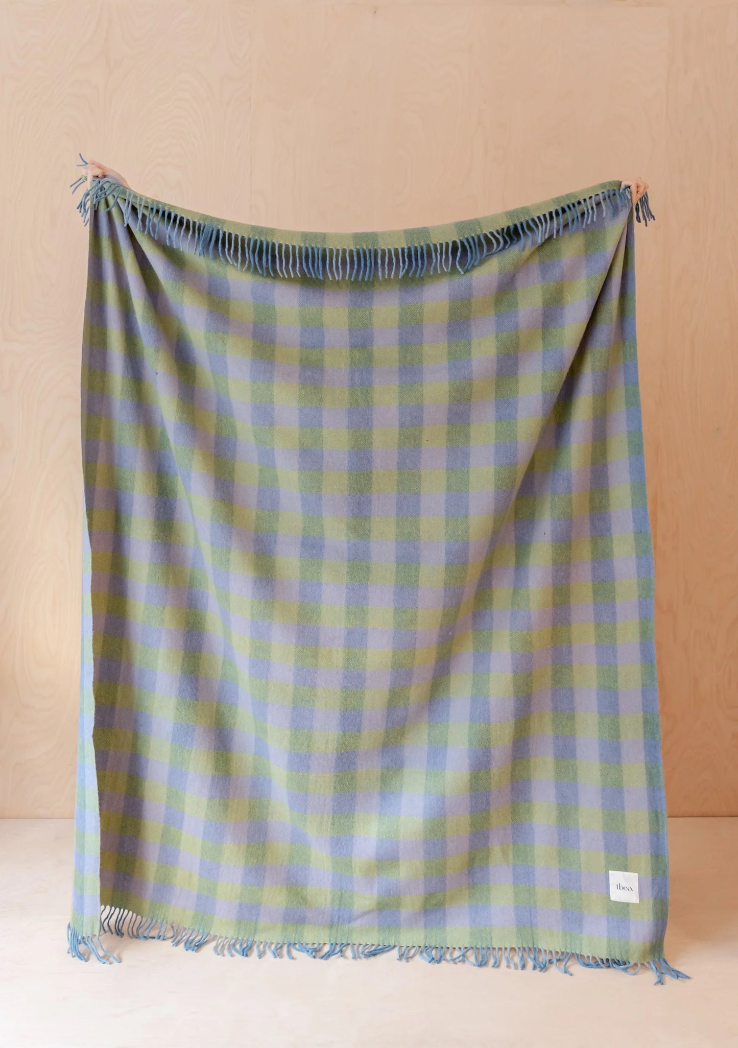 Recycled Wool Blanket . Green Gingham