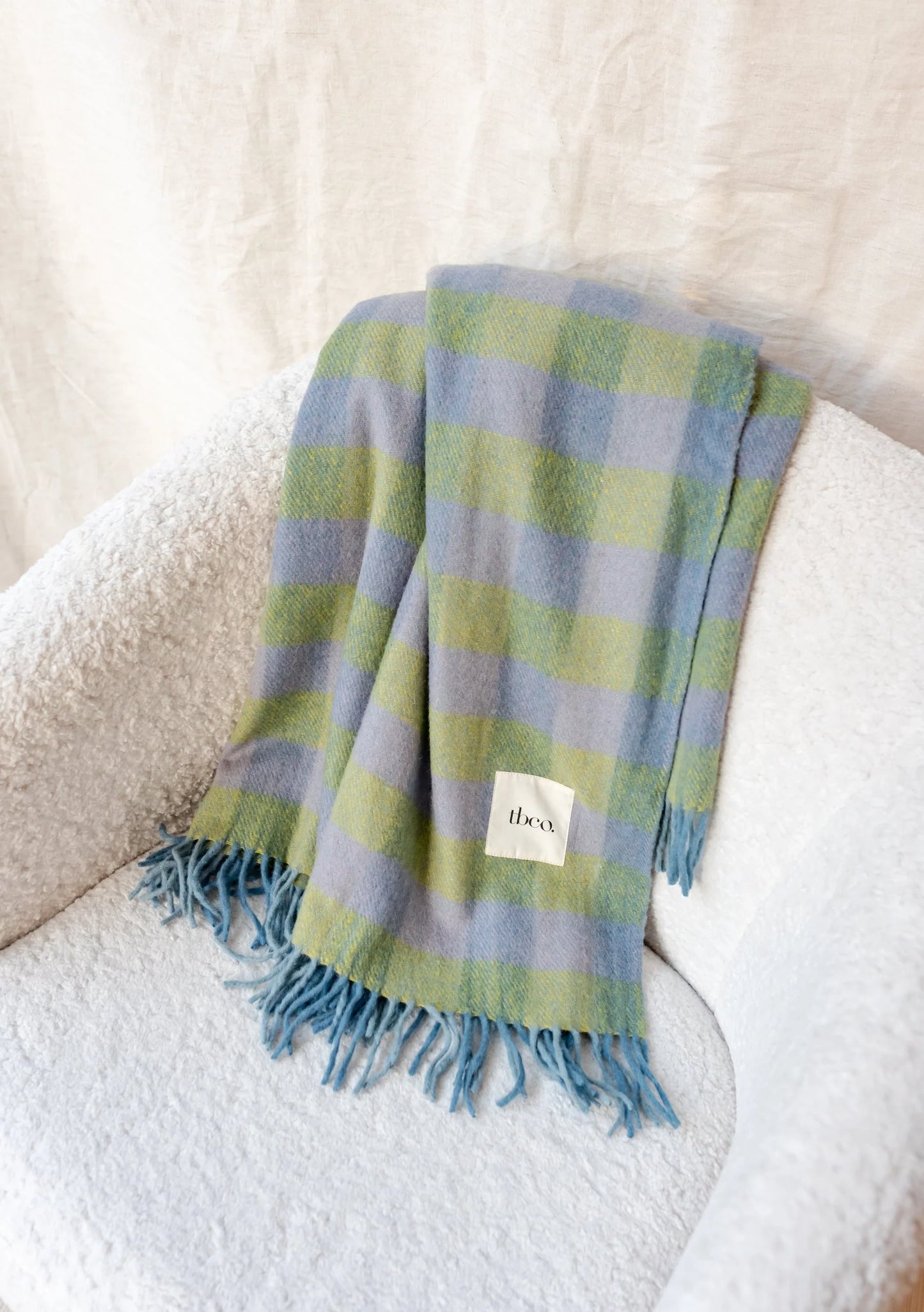 Recycled Wool Blanket . Green Gingham