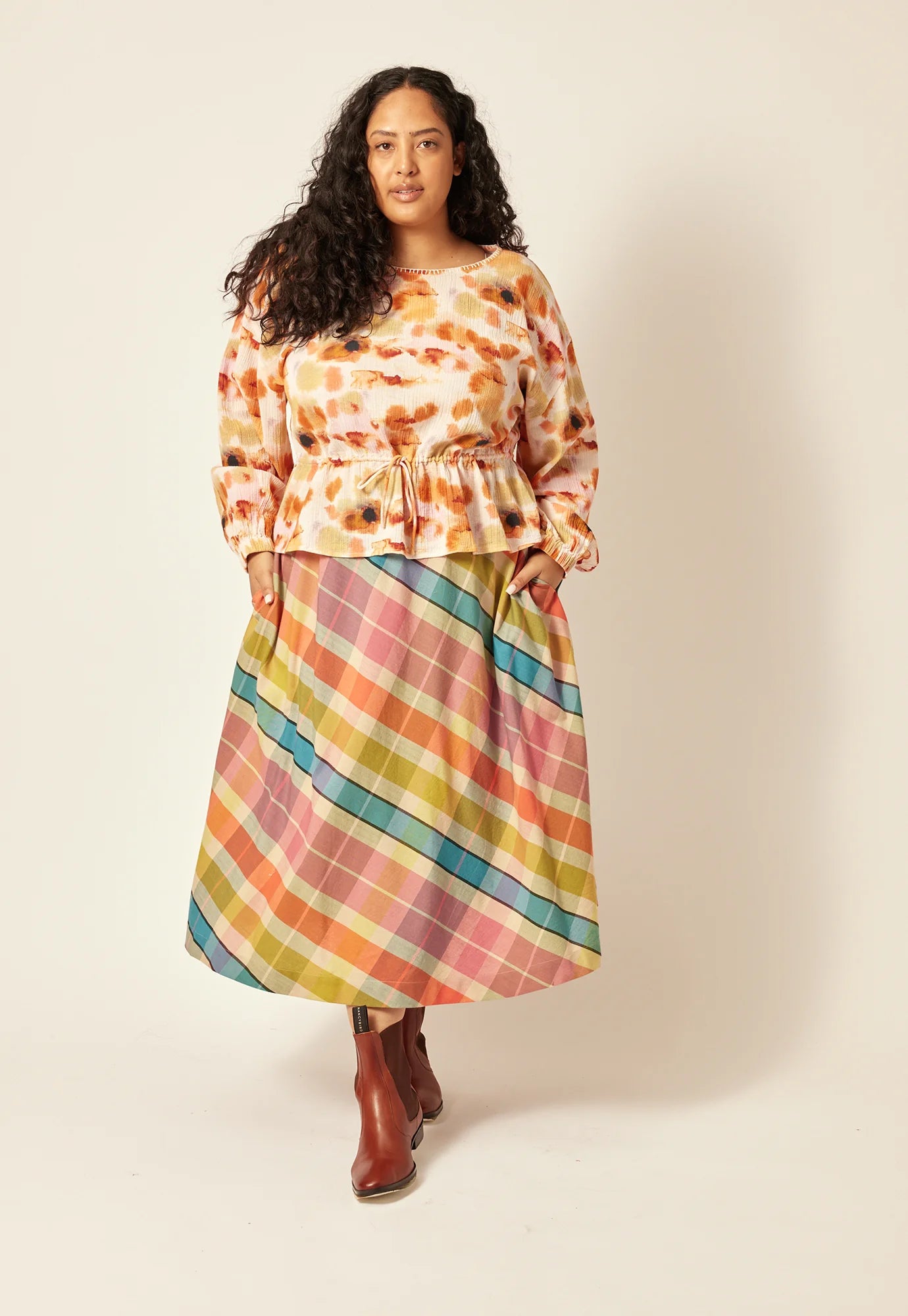 Ophelia Boat Neck Blouse - Pink Watercolour
