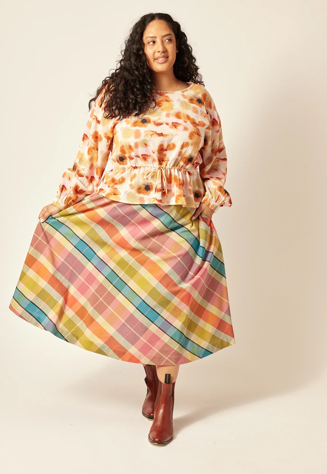 Ophelia Boat Neck Blouse - Pink Watercolour