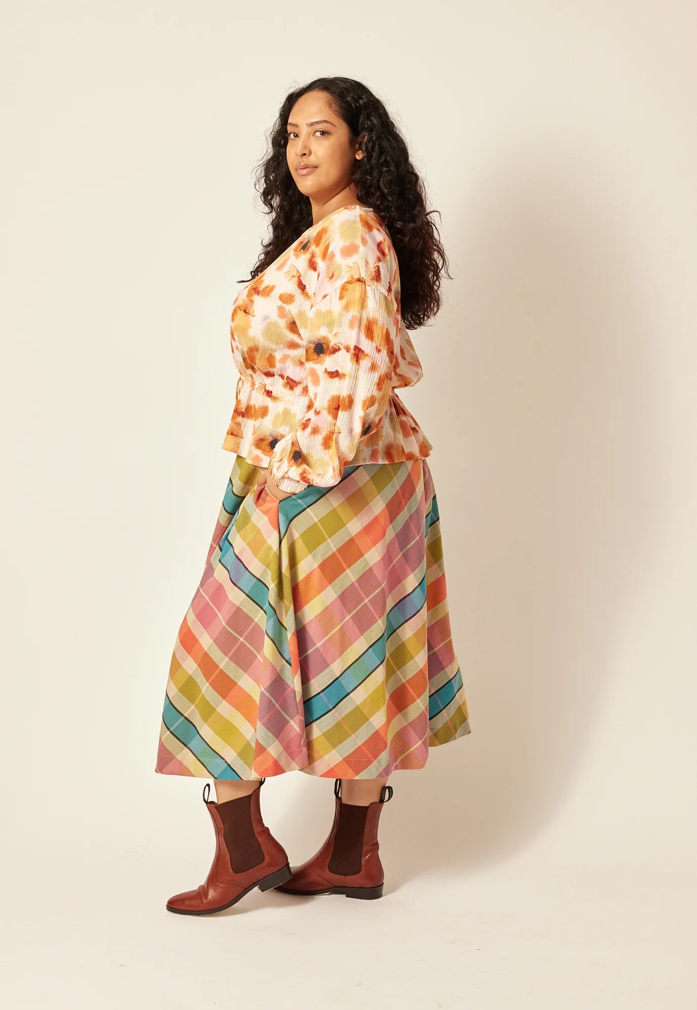 Ophelia Boat Neck Blouse - Pink Watercolour