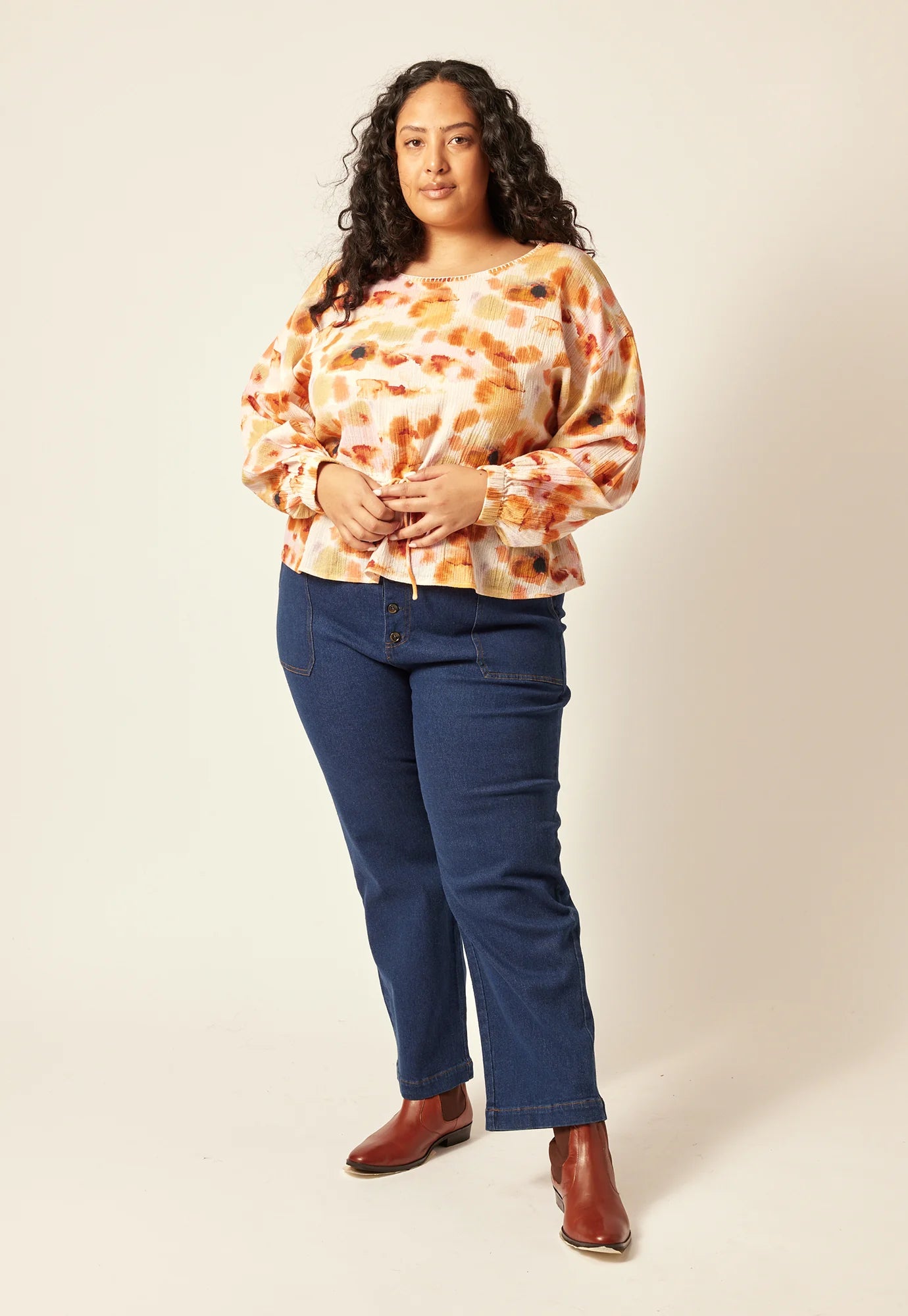 Ophelia Boat Neck Blouse - Pink Watercolour
