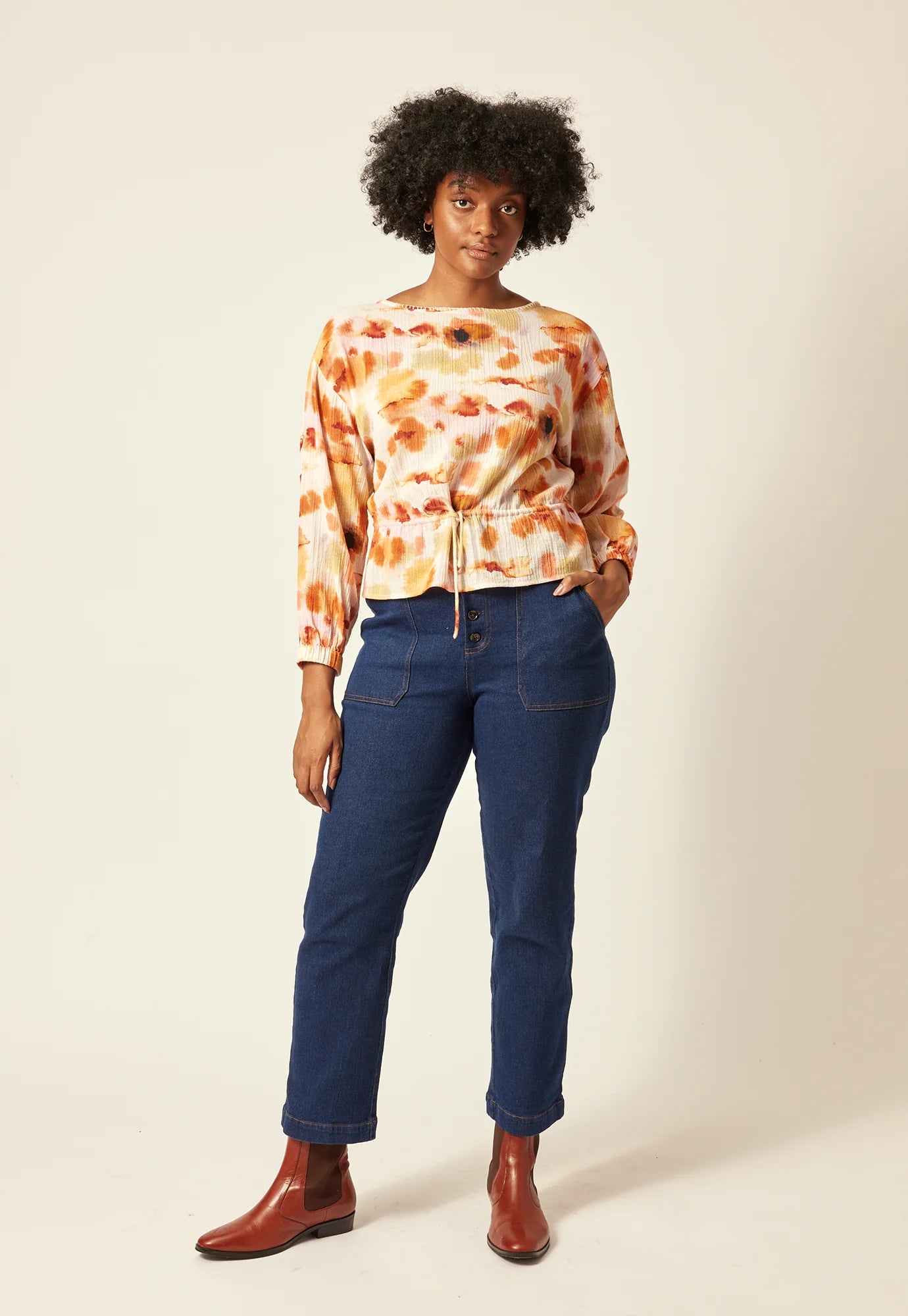 Ophelia Boat Neck Blouse - Pink Watercolour