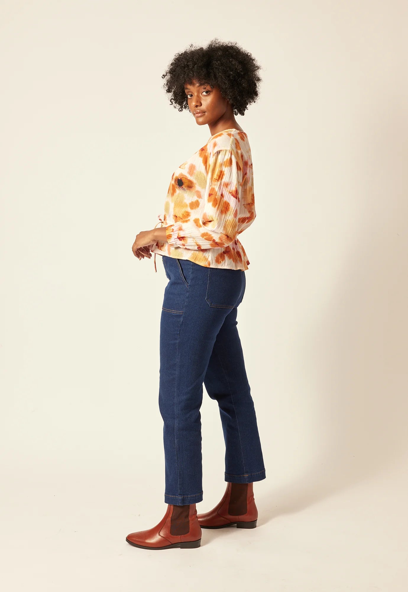 Ophelia Boat Neck Blouse - Pink Watercolour