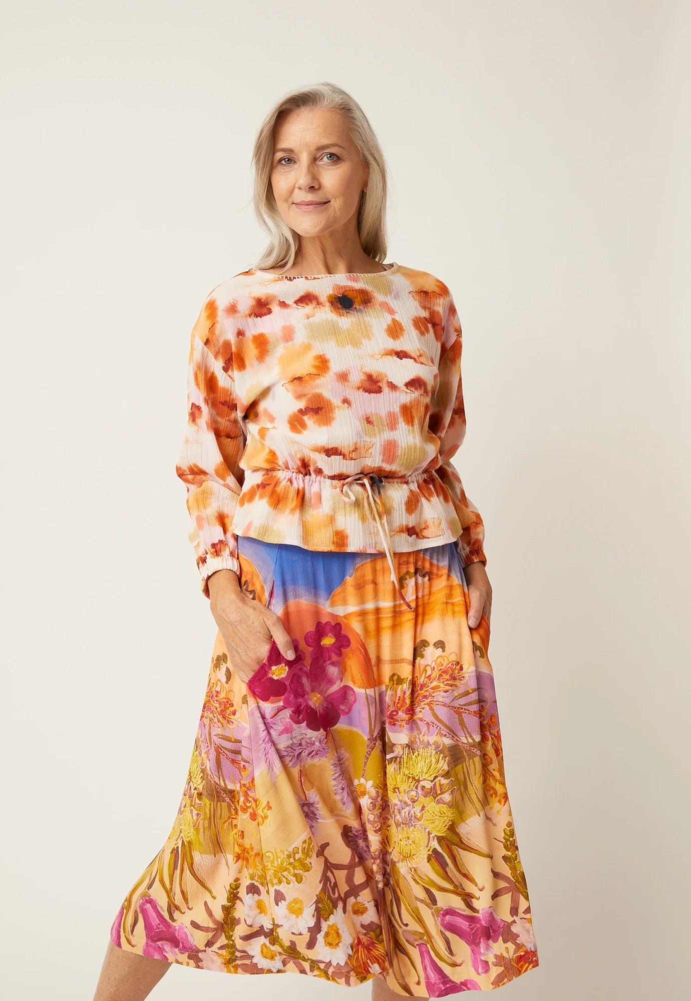 Ophelia Boat Neck Blouse - Pink Watercolour
