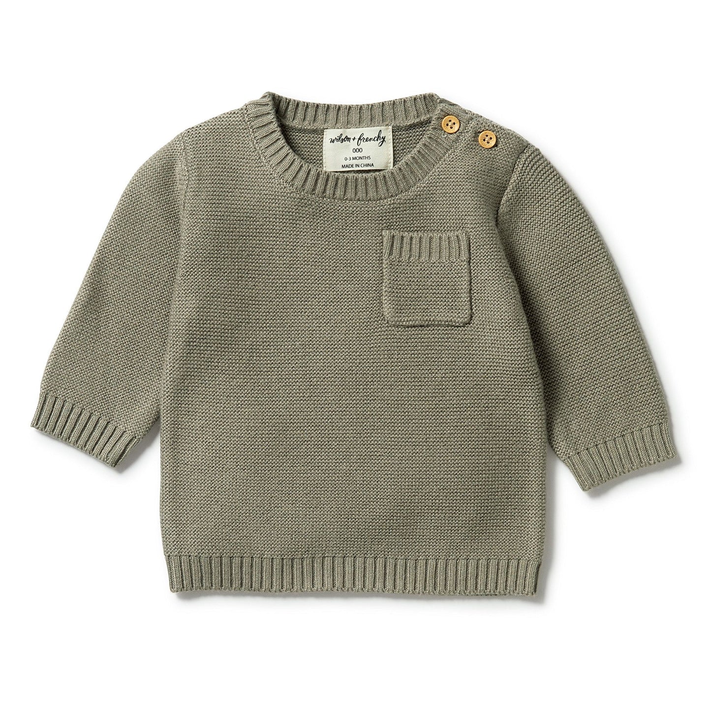 Knitted Stripe Pocket Jumper . Dark Ivy