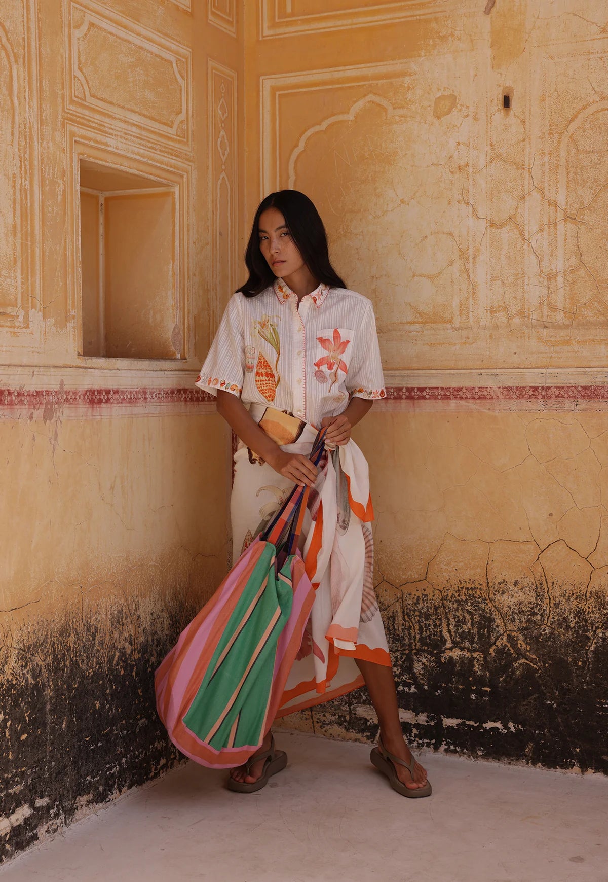 Remnant Woven Tote . Pink + Green