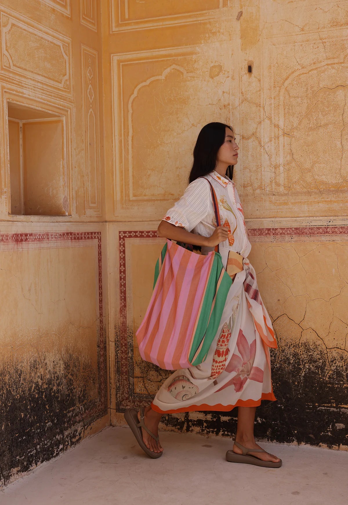 Remnant Woven Tote . Pink + Green