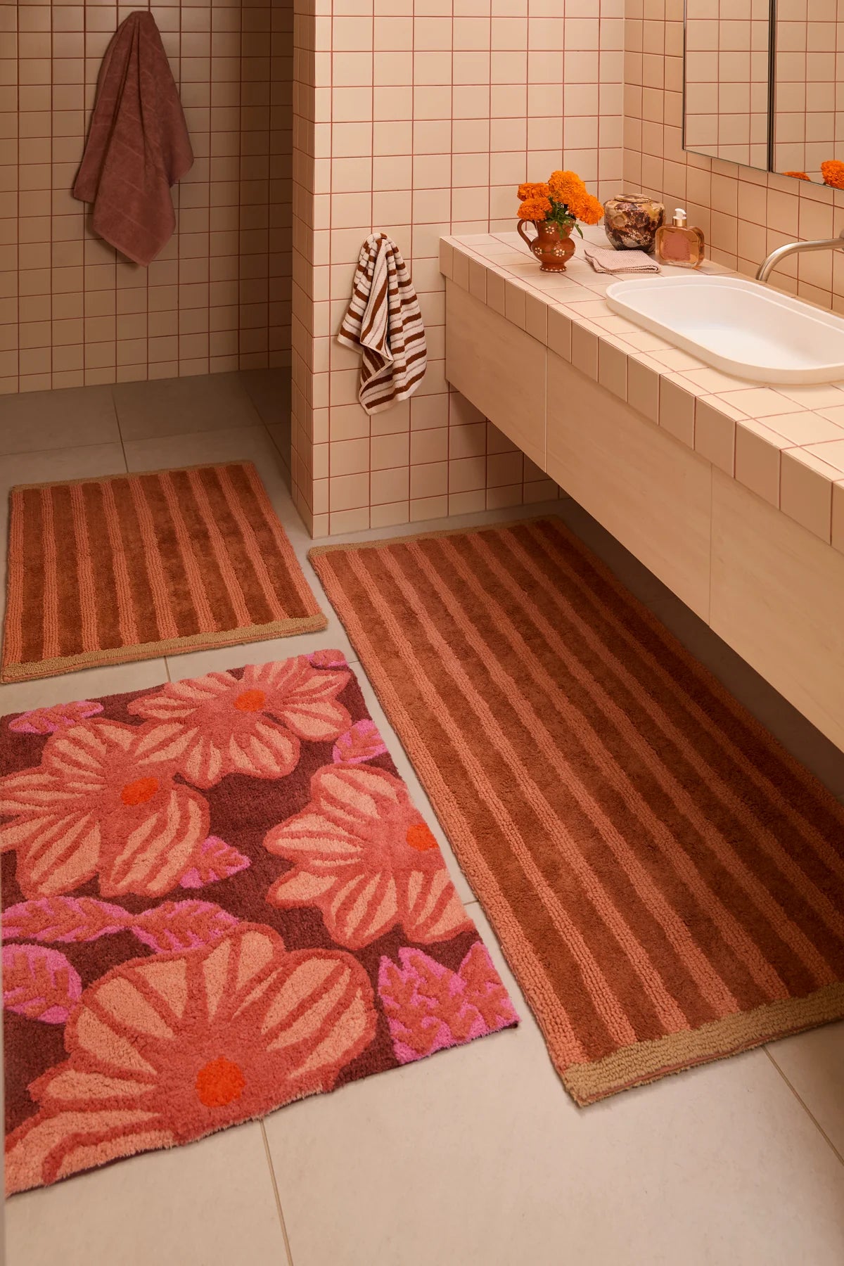 Azalea Pink Green Bath Mat.
