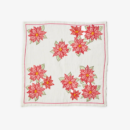 Napkin . Embroidered Poinsettia