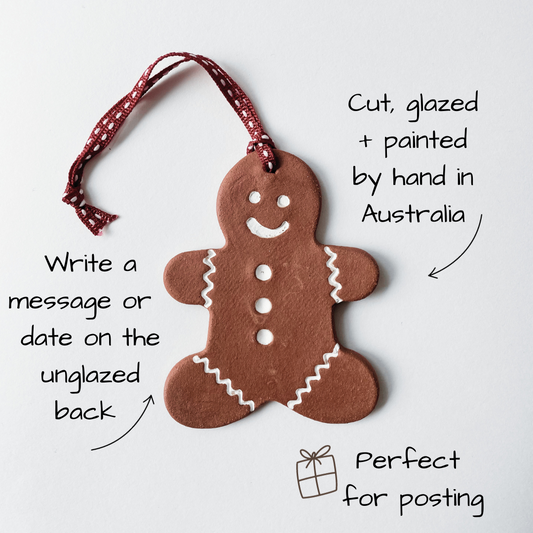Handmade Ceramic Christmas Ornament . Gingerbread Man