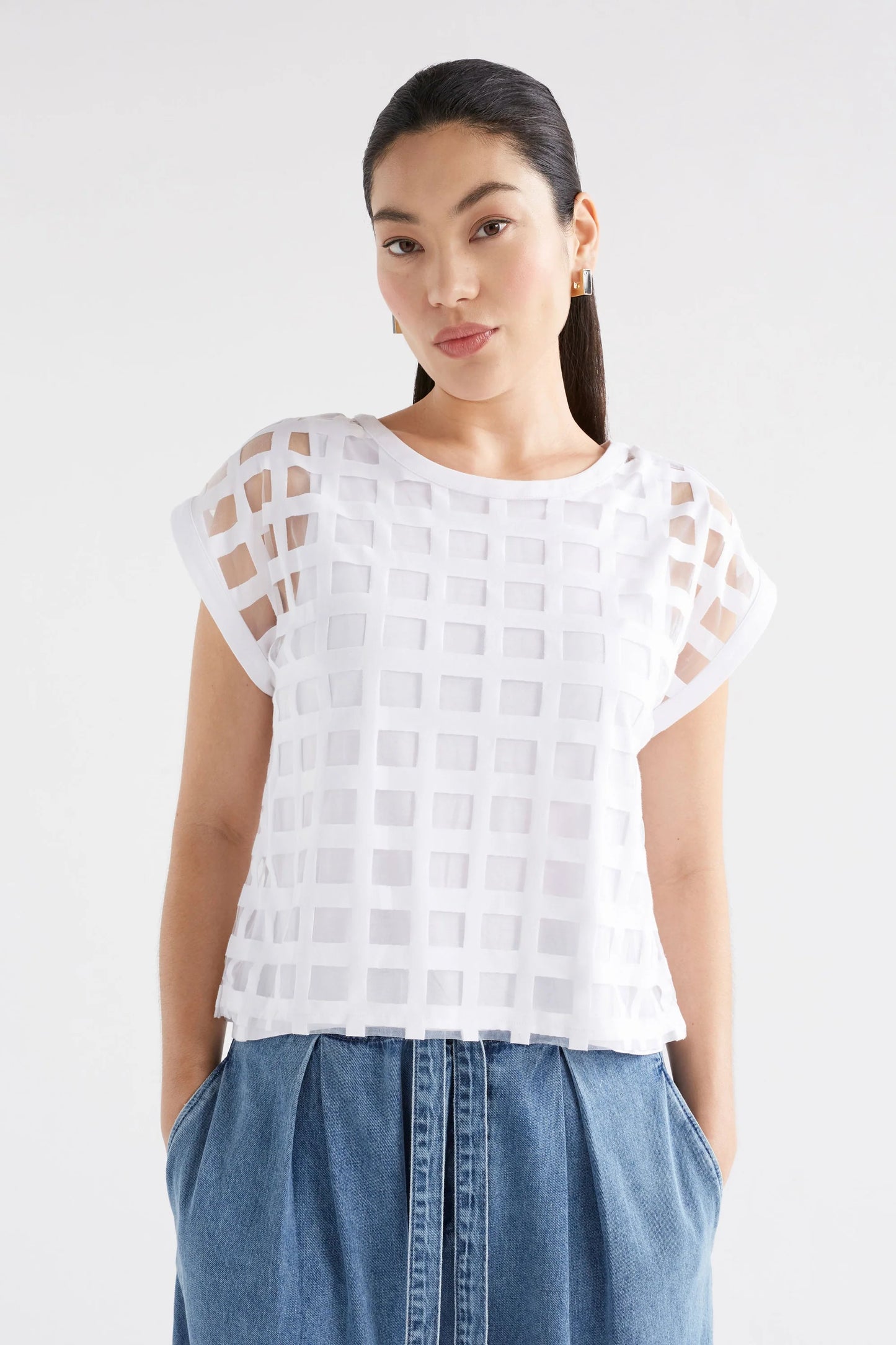 Grid Burnout Organic Cotton Top . White