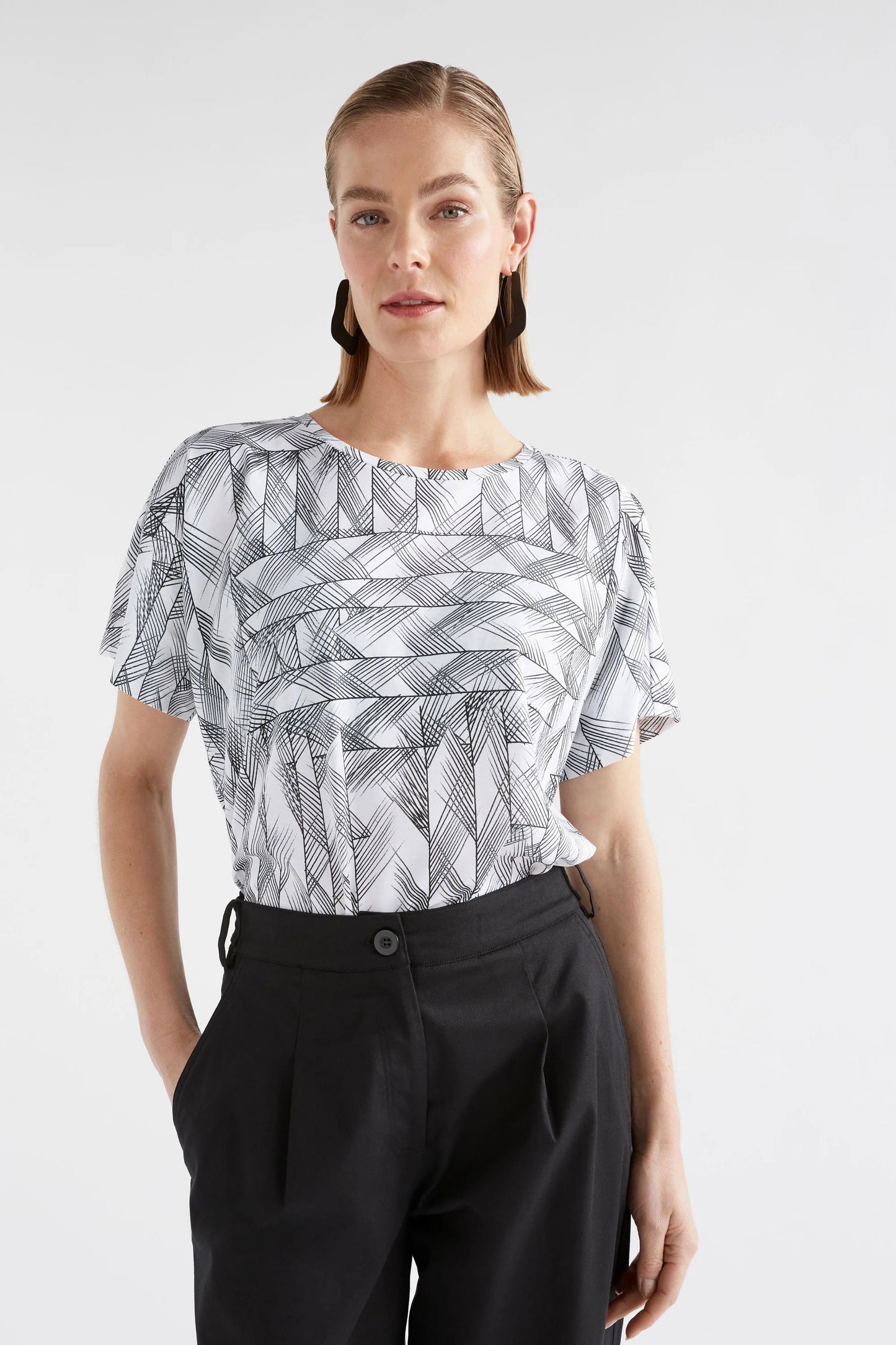 Haki Organic Cotton T Shirt . White Line Print