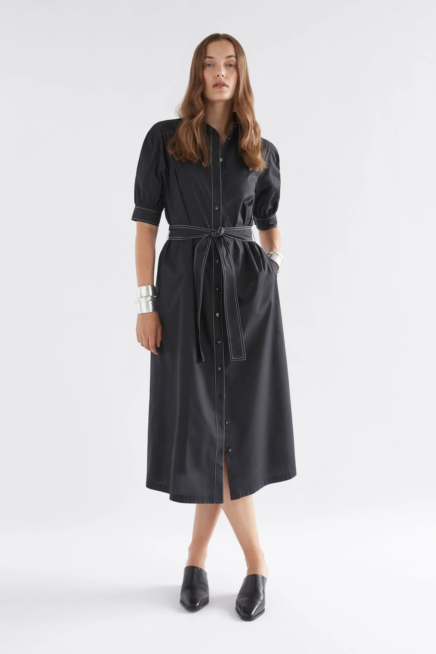 Takt Cotton Top Stitch Dress . Black