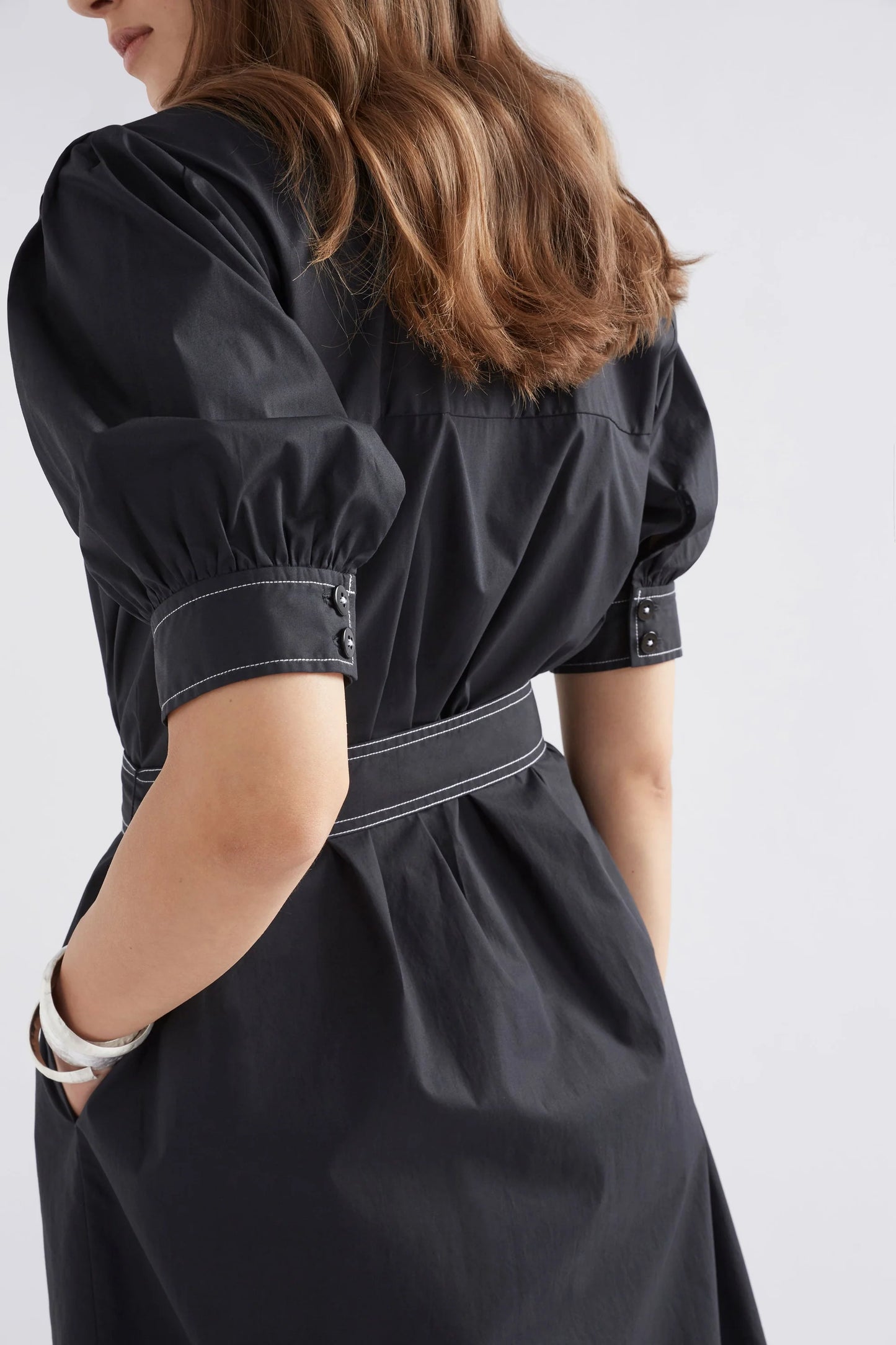 Takt Cotton Top Stitch Dress . Black