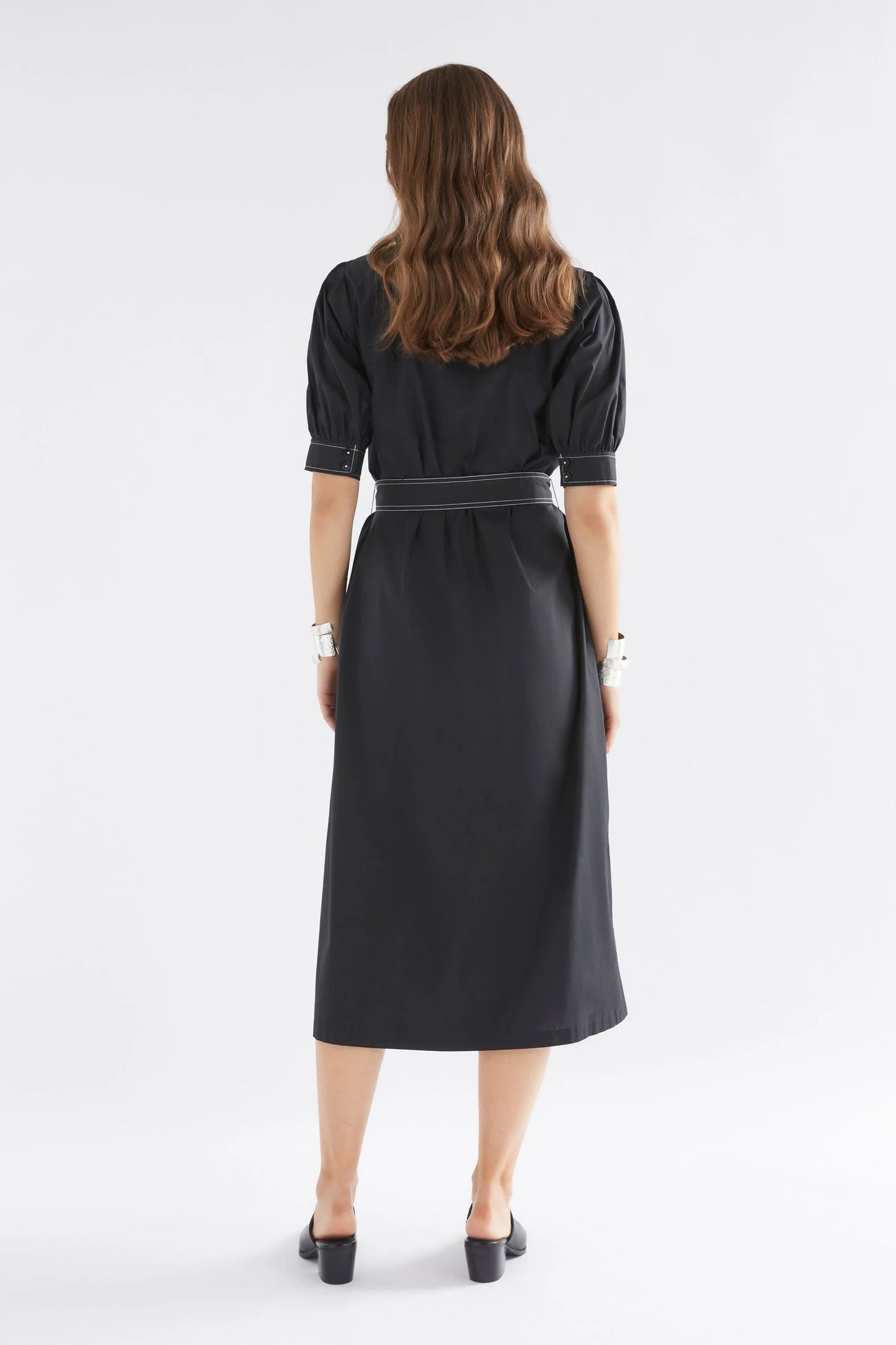 Takt Cotton Top Stitch Dress . Black