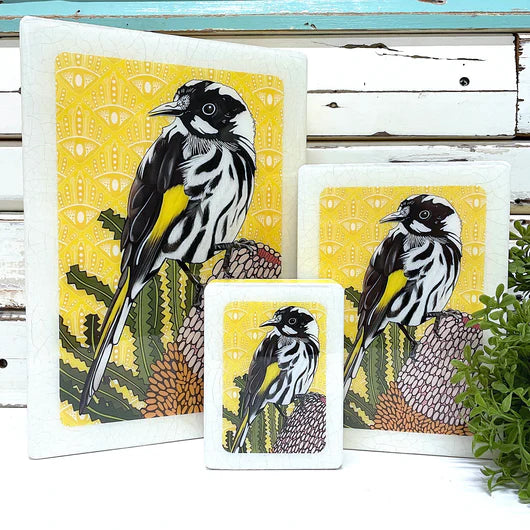Mini Woodblock . Honeyeater